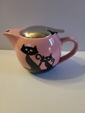 Hues N Brews Black Cat Catitude Pink Teapot 