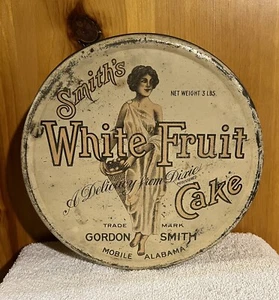 Smith’s White Fruit Cake Tin Mobile Alabama 3 Lbs Empty A Delicacy from Dixie - Picture 1 of 6