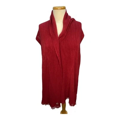 Calvin Klein Fringe Wrap Neck Scarf  One Size Crimson Red 100% Acrylic - Image 1 of 4