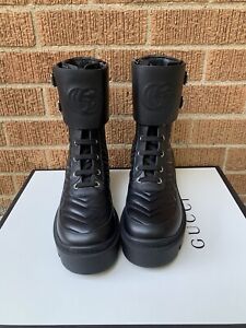 Gucci Lifford Nappa Charlotte Leather Combat  Boots Size 37 (38)