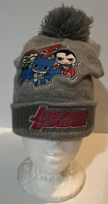 Justice League Knit Hat Pom Beanie Winter Hat Toddler 2T-5T Gray - Image 1 of 4