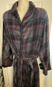 NWT Hawke & Co Sleepwear Robe - OSFM - Charcoal Navy Plaid - Picture 1 of 7