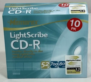 MEMOREX LIGHTSCRIBE CD-R RECORDABLE MEDIA 52x 700mb 80min 10 PACK - New / Sealed - Photo 1/9