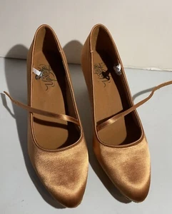 Dark tan/satin women's smooth ballroon dance shoes, Size 8, 2" heel (08) - Picture 1 of 3