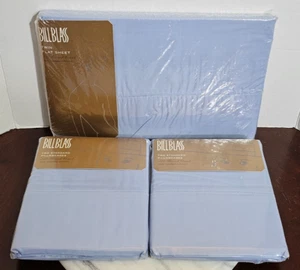 VINTAGE LOT BILL BLASS SEALED COMBED COTTON TWIN FLAT SHEET & PILLOW CASES BLUE - Picture 1 of 7