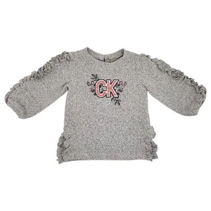Calvin Klein Baby Girl Sequin CK Logo Ruffle Pullover Sweater Gray Size 18M - Picture 1 of 10