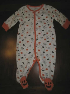 Carters Boy Girl White Orange Halloween Pumpkin Cotton Sleeper 3 months EUC - Picture 1 of 6