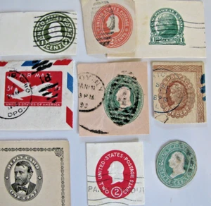 US Stamps, 9 cut squares, early 1900s Washington Jefferson Grant Franklin & more - Picture 1 of 1