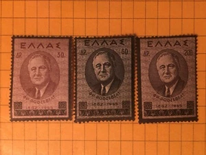 Grecia 1945 ROOSVELT Edición Funeral, Vastos 588-590 cmpt Set MNH #625 - Imagen 1 de 1