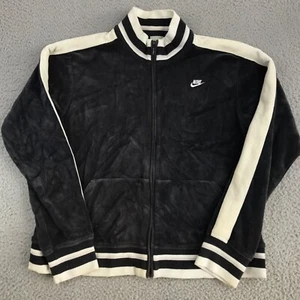Nike Jacket Youth Large 12-14 Black Velour Full Zip Mock Neck Pockets Logo - Picture 1 of 18