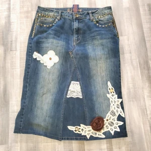 Falda D.Jeans Mujer 12 Reciclado Denim Cuentas Botones Encaje Y2K Bohemia - Imagen 1 de 15