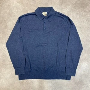 L.L Bean Knitted Sweatshirt Mens Large Vintage Henley Pullover Jumper, Blue - Picture 1 of 8