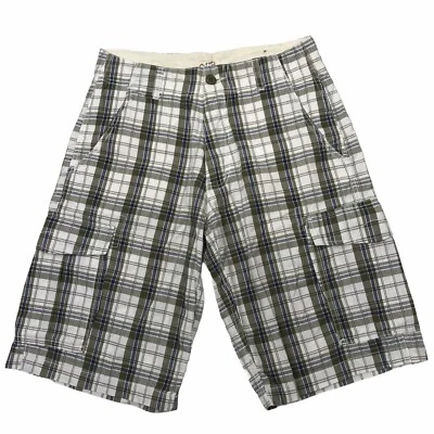 Pantalones Cortos Carga OTB Talla 29"x12" Cuadros Blanco Verde Azul Algodón Caminar Golf Cremallera Mosca Foto 1 de 4