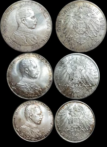 Alemania Imperio Prusia 1913 2 3 5 marcos 3X monedas sin circular conjunto uniforme Reichsmak - Imagen 1 de 15