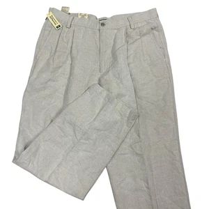 Dockers Linen Pants Mens 36X32 Pleated Relaxed Gray Herringbone New with Tags - Picture 1 of 10