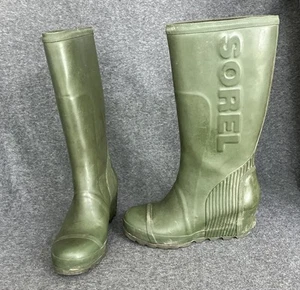 Sorel Joan Rain Boots Womens Size 10 Wedge Tall Rubber Olive Army Green - Picture 1 of 22