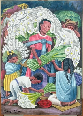 Pintura al óleo sobre lienzo Diego Rivera sellada antigua sin marco medida 50x70 cm Foto 1 de 4