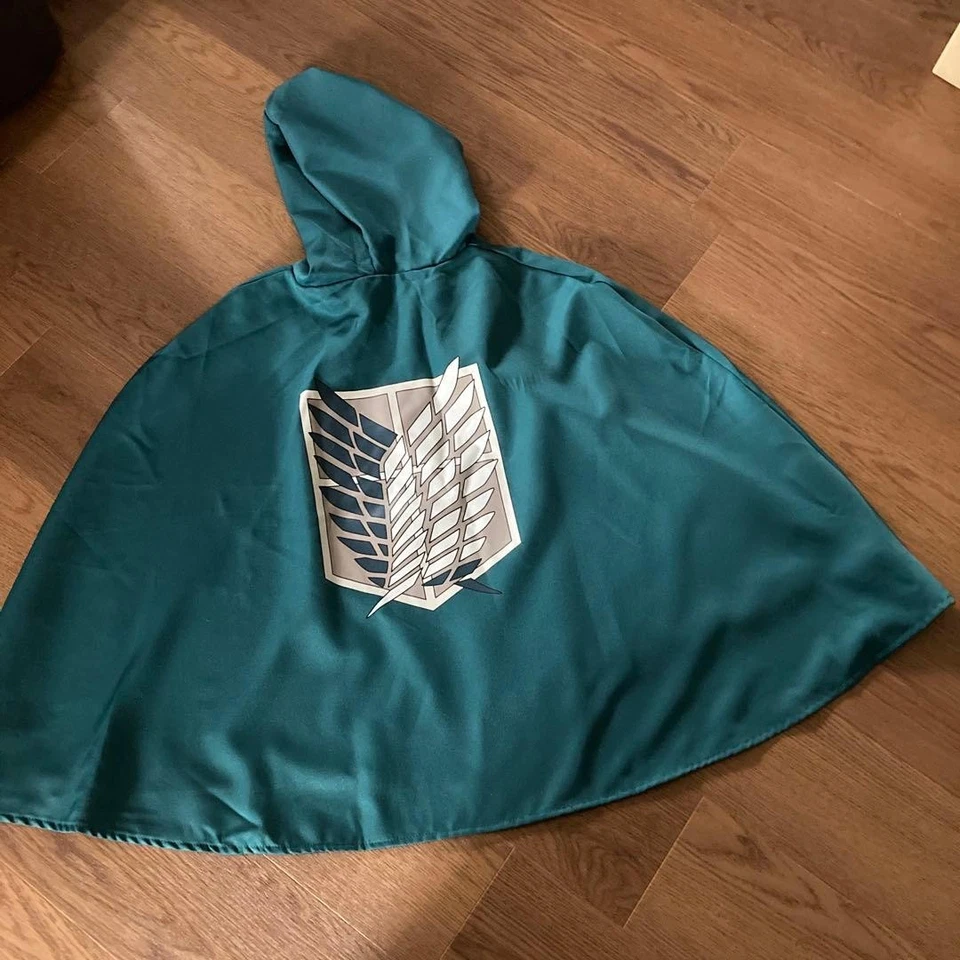 Attack on Titan Eren Jaeger Cosplay Cape Green Hooded Cloak Anime Costume - Image 1 of 4
