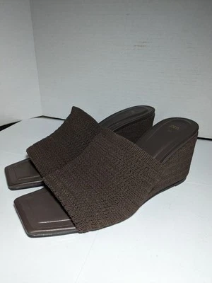 Sandália anabela tecido marrom Zara biqueira quadrada tamanho 39/8,5 - Imagem 1 de 4