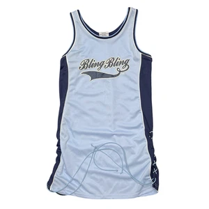Steve & Barry's Dress Womens Large Blue Bling Bling Graphic Jersey Lace Up Y2K - Picture 1 of 7