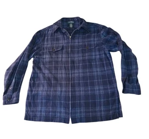 Lauren Ralph Lauren Flannel Shacket Women's M Blue Plaid Chest Pocket Full Zip - Picture 1 of 8