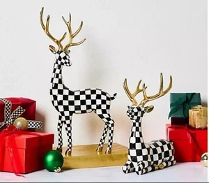 Mackenzie Childs COURTLY CHECK DEER set of 2- New In Box RARE - Picture 1 of 2