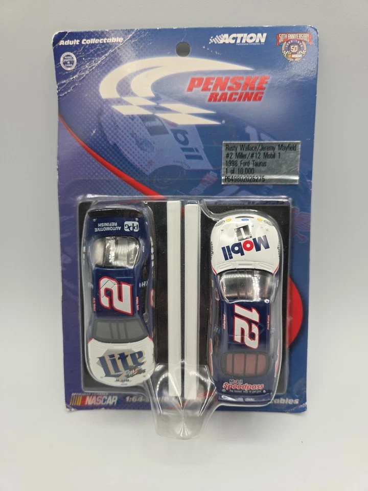 Action Penske Racing Rusty Wallace 12 Jeremy Mayfield 1/64 Mobil Car Miller Lite - Image 1 of 4