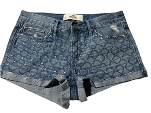 Y2K Hollister Damengröße 9 W29 hoch geschnittene kurze Denim Jeans Bündchen Shorts neu ohne Etikett - Bild 1 von 6