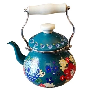Théière femme pionnière ferme style champêtre français émaux éblouissante Dahalias 2Qt. - Photo 1/7