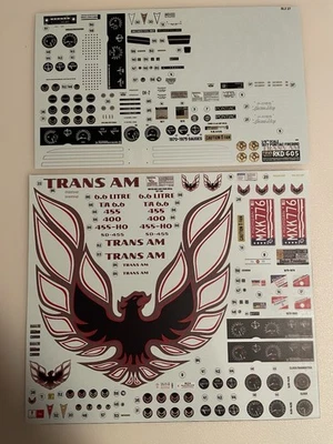 1973-1977 Pontiac Trans Am (Charcoal/Red) 1/8 Scale Model Car Decals - Image 1 of 2