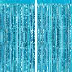 CHRORINE 2pcs 1m x 2.5m Light Blue Metallic Tinsel Foil Fringe Curtains Party