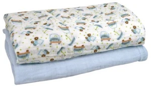 Set regalo coperte fasciatoio Stephan bambino cotone mussola tinta unita blu/auto 2 pezzi - Foto 1 di 4