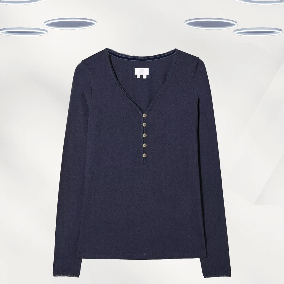 Ex Fat Face Women's Long Sleeve Henley Warm Lounge T-Shirt in Navy - Image 1 of 1