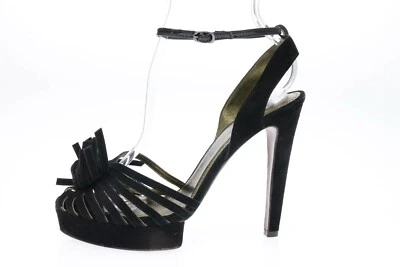 Womens Lanvin Study Stiletto Black Suede Ankle Strap Sandals Size 37.5 New - Image 1 of 4