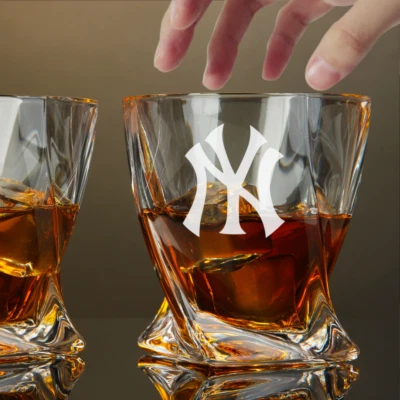 ARDBEG Custom Engraved New York Yankees Whiskey Glass – 10 oz Twisted Rocks Glass
