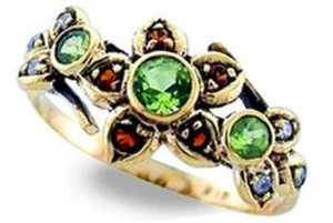Vintage Peridot Ring, 9ct 9k Solid Gold, Garnet Diamond Antique R205 Custom - Foto 1 di 1