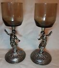 Set of 2 Silver Base Adorable Cherub Figurines w/ glass top Candle Holders