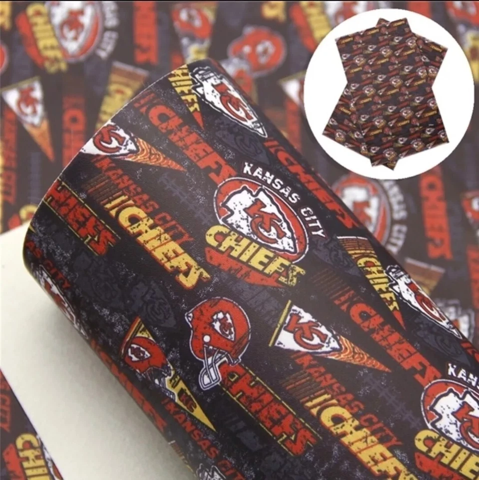 ROLLO DE CUERO SINTÉTICO DE FÚTBOL AMERICANO 12" X 55" Chiefs Kansas City TEXTURA LITCHI Foto 1 de 1