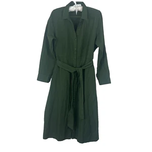 Amour Vert Shirt Dress Women's Size Large Wren Green Button Up Belted Midi Linen - Picture 1 of 8