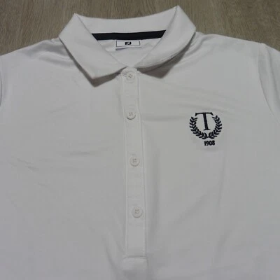 Camisa polo de golf FootJoy para mujer con logotipo pequeño T 1908 blanca SS manchada Foto 1 de 4