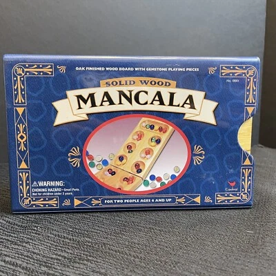 Mancala Solid Wooden Board Game With Colored Gem Pieces COMPLETE - Image 1 of 4