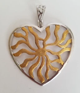 925 Sterling Silver 18K Large Web Non Tarnish Yellow Gold Heart Necklace Pendant - Picture 1 of 8