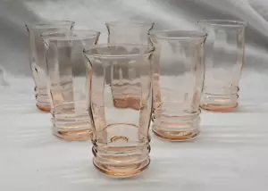 SET MIT SECHS MAKELLOSEN Vintage rosa MacBeth-Evans ""RIB OPTIC"" Wasserbecher! - Bild 1 von 2
