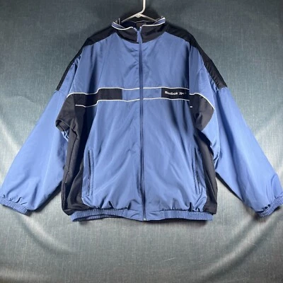 Chaqueta deportiva Reebok para hombre talla L azul negro logotipo cuello falso manga larga cremallera completa Foto 1 de 4