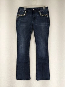 Miss Me Wild Flower Mid Rise Embellished Front Inseam (33") Jeans Size 29 - Picture 1 of 22