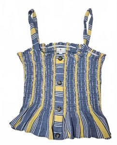 Socialite Boutique Women's Striped Button-Up Smocked Crop Tank Top Size Large - Picture 1 of 9