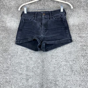 Hollister Denim Jean Shorts Women's 0 W24 Black Cuffed Hem Mid Rise 5-Pocket - Picture 1 of 9