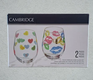 Nuovo Set Cambridge Candy Heart Kisses Bicchieri da Vino Labbra Multicolore Arcobaleno Estate - Foto 1 di 6