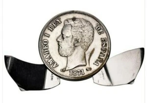 1871 5 Pesetas Spain.Two-blade knife and file.By Eloi Depose  Rare  - Picture 1 of 4