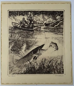 Vintage RH Palenske Calendar Print He's Mine, Fishing - Picture 1 of 5